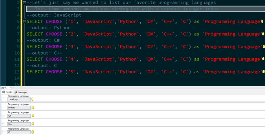 SQL's CHOOSE Function